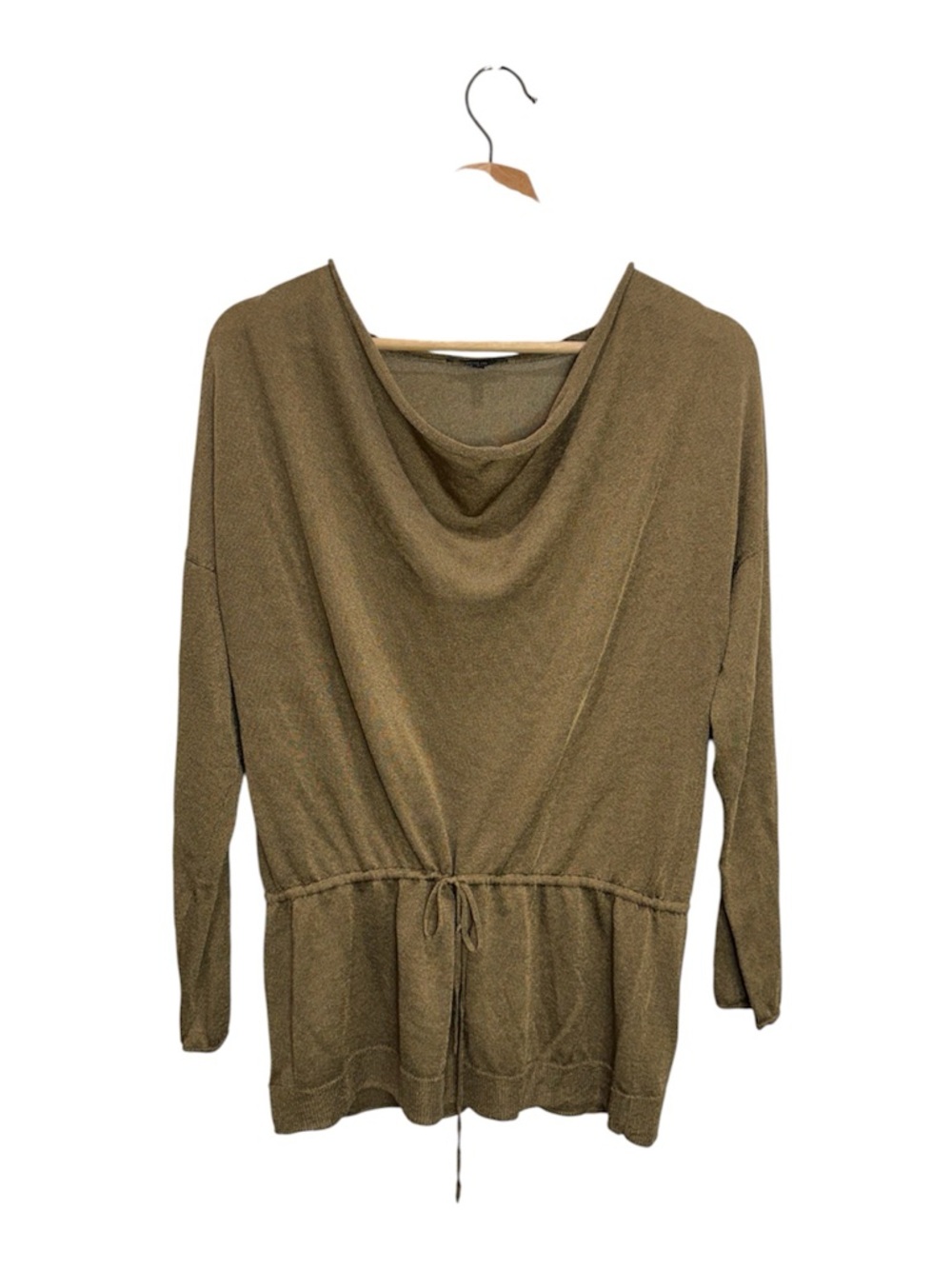 Lafayette 148 Metallic Knit Draped Top S Gold Shimmer Tie Waist Orig ~$298